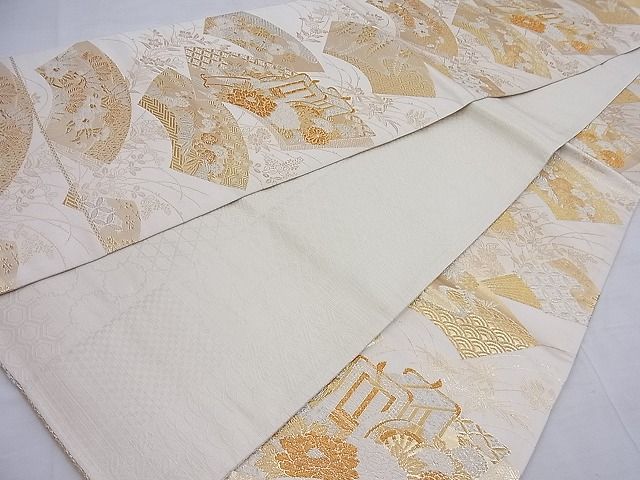 平和屋着物◎全通柄袋帯 地紙重ね花文 美保姿苑 金銀糸 逸品 BAAF7632ea