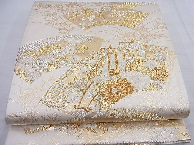 平和屋着物◎全通柄袋帯 地紙重ね花文 美保姿苑 金銀糸 逸品 BAAF7632ea
