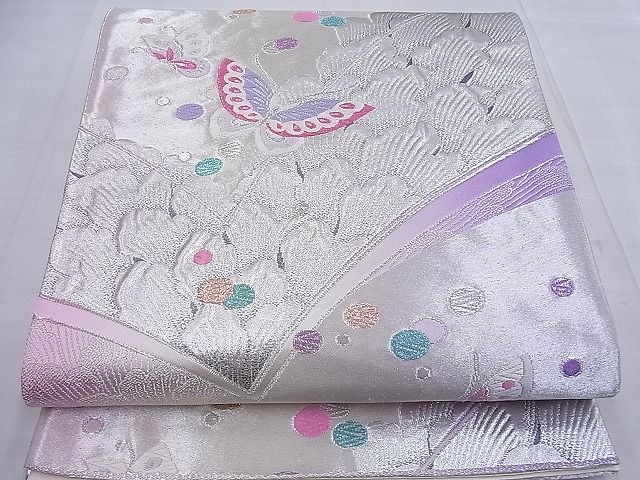 平和屋着物◎六通柄袋帯 唐織 花蝶文 銀糸 逸品 BAAF7636ea
