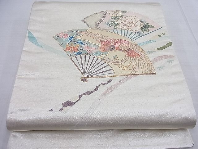 平和屋着物◎太鼓柄袋帯 扇面鳳凰花文 金彩 逸品 BAAF7662ea
