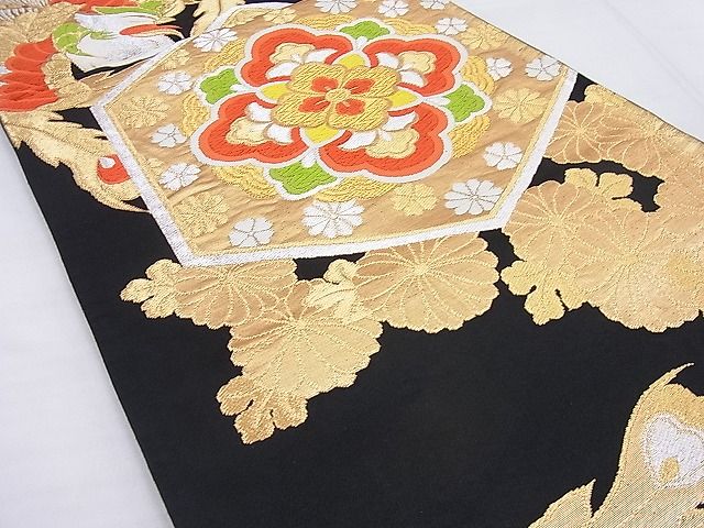 平和屋着物◎六通柄袋帯 唐織 鳳凰花亀甲文 黒地 金銀糸 逸品 BAAF4590ea