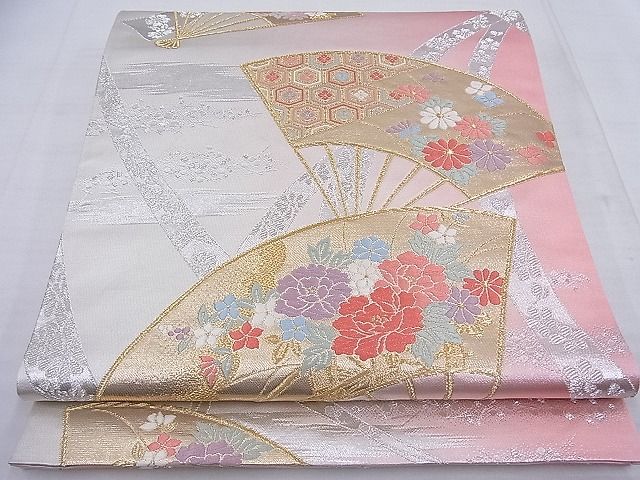 平和屋着物◎六通柄袋帯 唐織 扇面花文 金銀糸 逸品 BAAF4594ea
