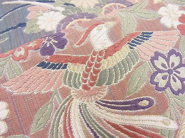平和屋着物■六通柄袋帯 唐織 鳳凰花文 金糸 逸品 BAAF4490ea