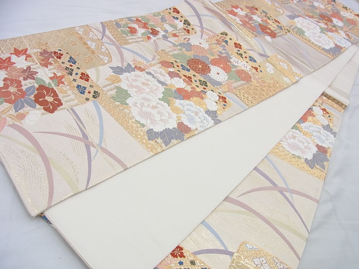 平和屋着物◎六通柄袋帯 唐織 草花文 金糸 逸品 BAAF5311th