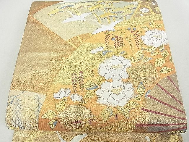 平和屋着物■六通柄袋帯 琳派蒔絵桧扇 金糸 逸品 DAAF3013sf
