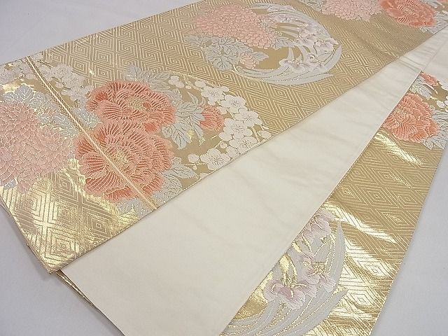 平和屋着物◎六通柄袋帯 草花文 金糸 逸品 CAAD8927ou