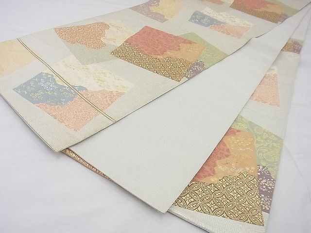 平和屋着物◎六通柄袋帯 色紙重ね花文 金銀糸 逸品 BAAF4231xa