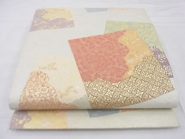 平和屋着物◎六通柄袋帯 色紙重ね花文 金銀糸 逸品 BAAF4231xa