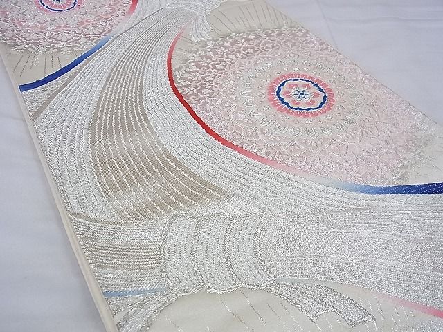 平和屋着物◎六通柄袋帯 唐織 正倉院花文 銀糸 逸品 BAAF4271xa
