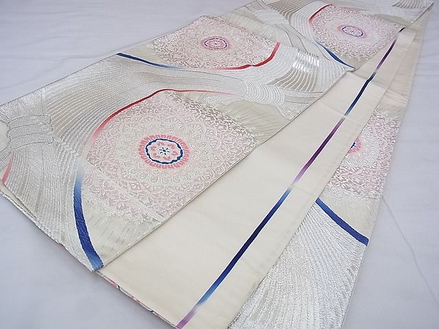 平和屋着物◎六通柄袋帯 唐織 正倉院花文 銀糸 逸品 BAAF4271xa