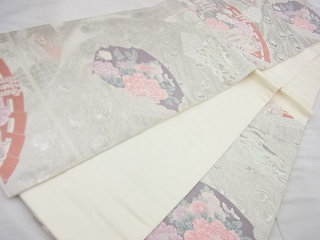 平和屋着物◎六通柄袋帯 唐織 孔雀檜扇花文 九百錦 プラチナ箔 逸品 BAAF7461wk
