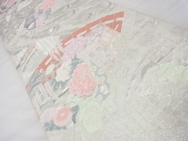 平和屋着物◎六通柄袋帯 唐織 孔雀檜扇花文 九百錦 プラチナ箔 逸品 BAAF7461wk