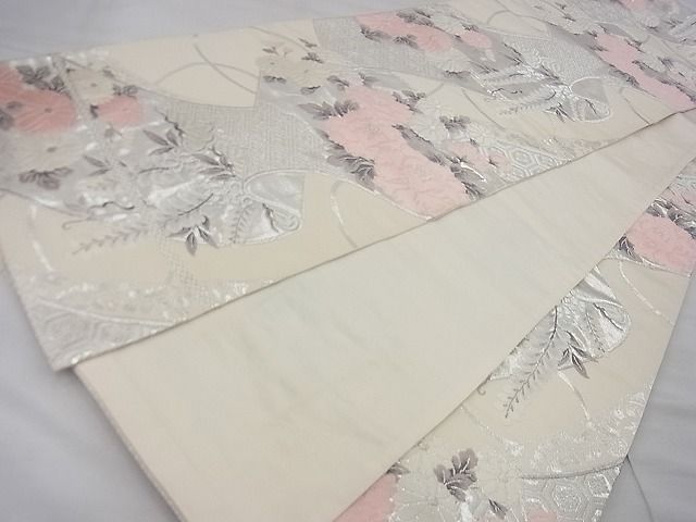 平和屋着物◎六通柄袋帯 唐織 吉祥花絵巻 銀糸 逸品 BAAF7469wk