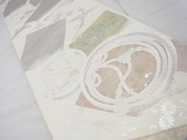 平和屋着物◎六通太鼓柄袋帯 駒刺繍 鳳凰結紐丸文 金銀糸 逸品 BAAF7485wk