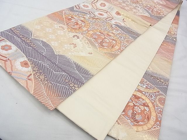 平和屋着物◎六通柄袋帯 唐織 地紙花鳥文 金銀糸 逸品 BAAF4325xa