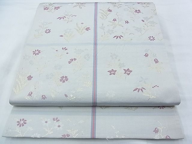 平和屋着物◎六通柄袋帯 ふくれ織 四季草花文 金糸 逸品 BAAF7505wk