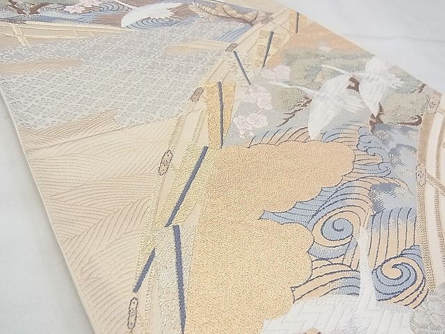 平和屋着物◎六通柄袋帯 唐織 飛鶴風景文 九百織 金銀糸 逸品 BAAF4336xa