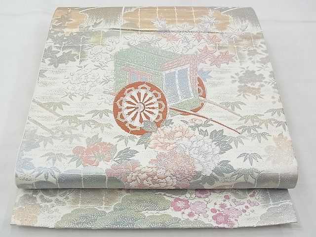 平和屋着物◎六通柄袋帯 唐織 御所車花文 金銀糸 逸品 BAAF4337xa
