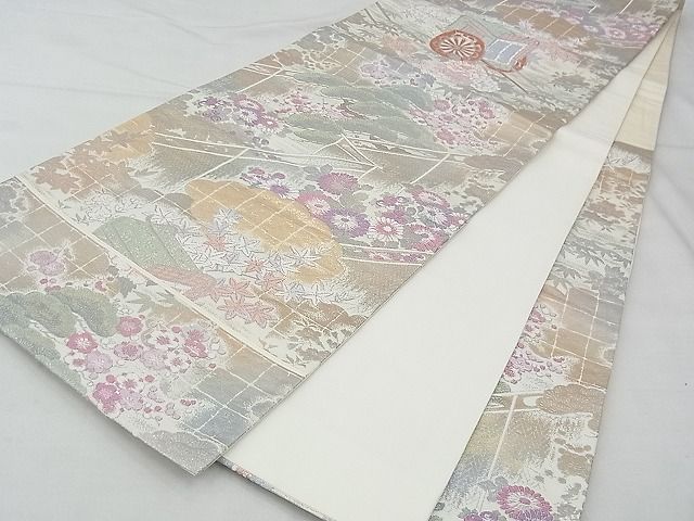 平和屋着物◎六通柄袋帯 唐織 御所車花文 金銀糸 逸品 BAAF4337xa