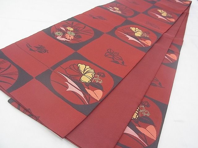 平和屋着物◎六通柄袋帯 市松花文 阿和志織 逸品 BAAF4349xa