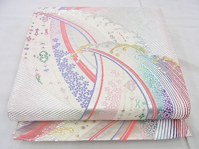 平和屋着物◎六通柄袋帯 唐織 立波花文 金銀糸 逸品 BAAF4378xa