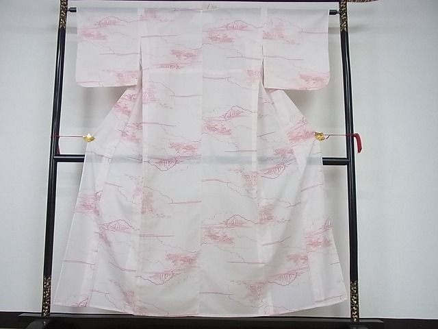 平和屋着物■夏物 小紋 絽 雲取り風景文 洗える着物 AAAH7202Acs