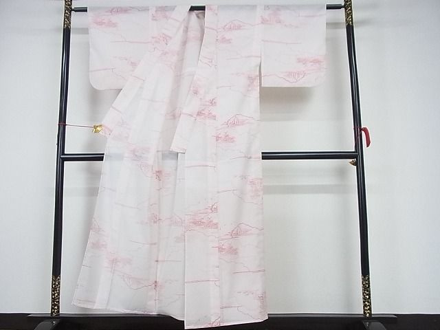 平和屋着物■夏物 小紋 絽 雲取り風景文 洗える着物 AAAH7202Acs