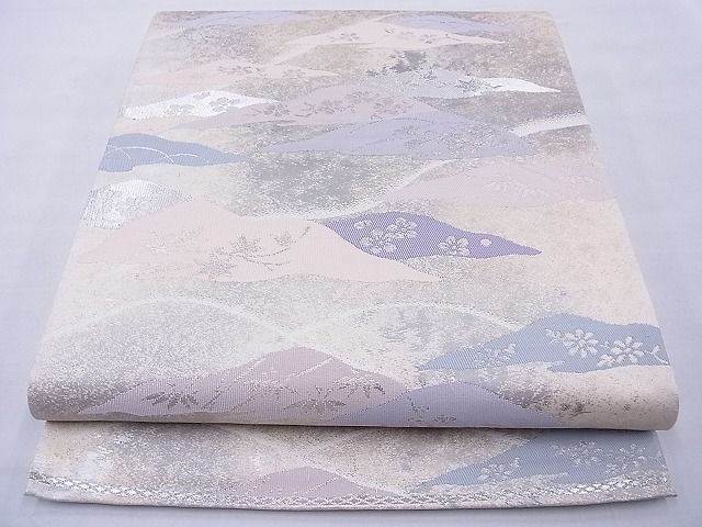 平和屋着物◎六通柄袋帯 遠山草花文 金糸 逸品 BAAG1615cm