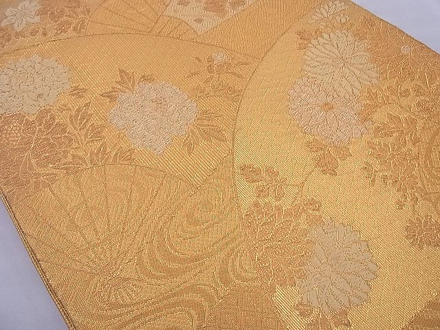 平和屋着物◎佐賀錦 六通柄袋帯 唐織 扇面散らし花文 金糸 逸品 BAAG1625cm
