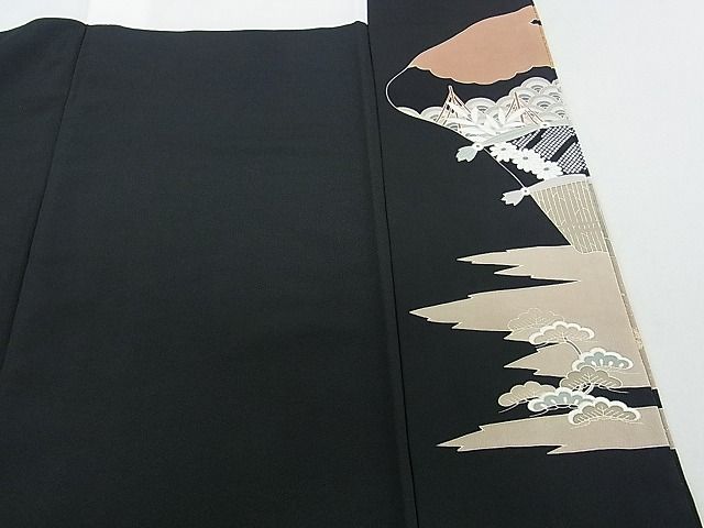 平和屋着物■豪華黒留袖 駒刺繍 扇面風景花文 金彩 逸品 DAAD4357we