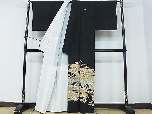 平和屋着物■豪華黒留袖 駒刺繍 扇面風景花文 金彩 逸品 DAAD4357we