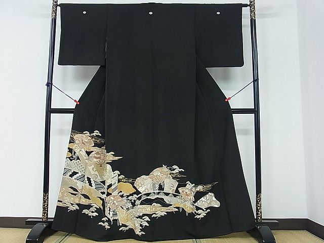 平和屋着物■豪華黒留袖 駒刺繍 扇面風景花文 金彩 逸品 DAAD4357we