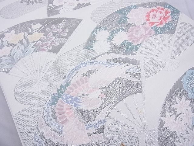 平和屋着物◎六通柄袋帯 唐織 扇面散らし プラチナ箔 逸品 BAAE8725cm