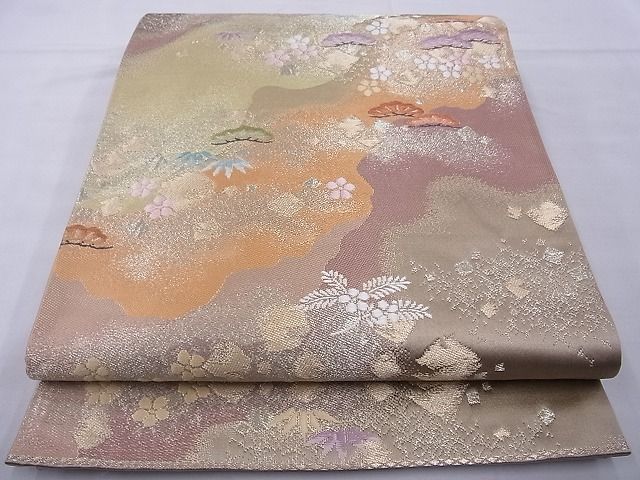 平和屋着物◎六通柄袋帯 唐織 草花文 金銀糸 逸品 BAAE8733cm