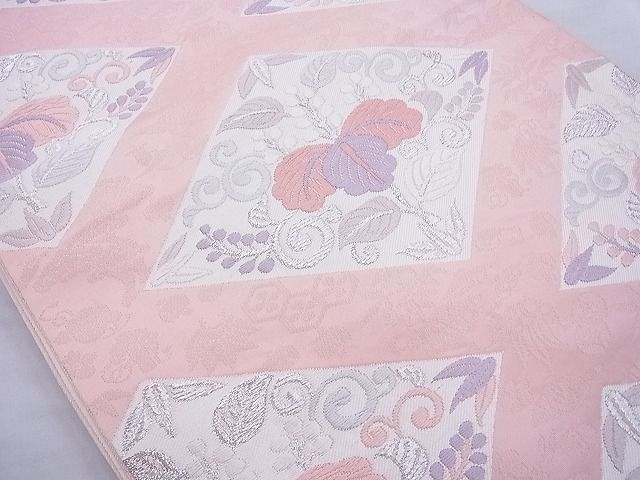 平和屋着物◎六通柄袋帯 唐織 花菱文 銀糸 逸品 BAAE8750cm