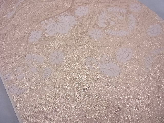 平和屋着物◎六通柄袋帯 双鶴花文 金糸 逸品 BAAE8753cm