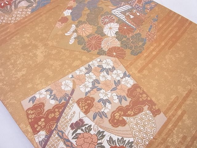 平和屋着物◎六通柄袋帯 唐織 色紙古代箔文 金糸 逸品 BAAE8788cm