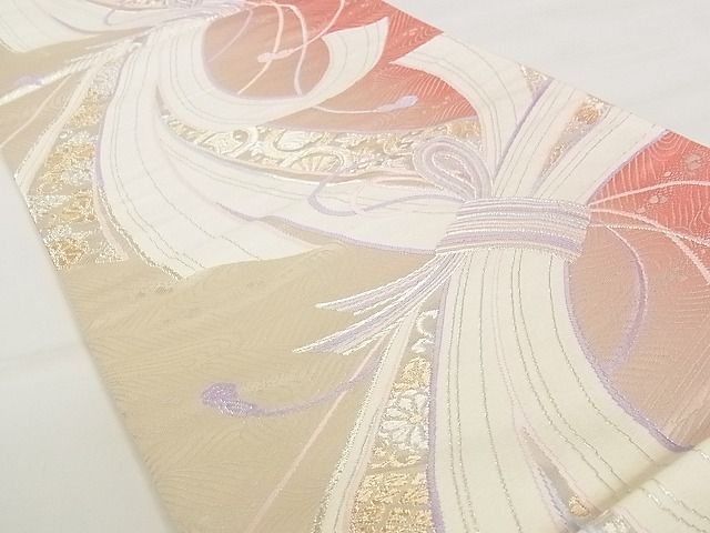 平和屋着物◎六通柄袋帯 唐織 束ね熨斗花文 金銀糸 正絹 逸品 AAAH4998Ajz
