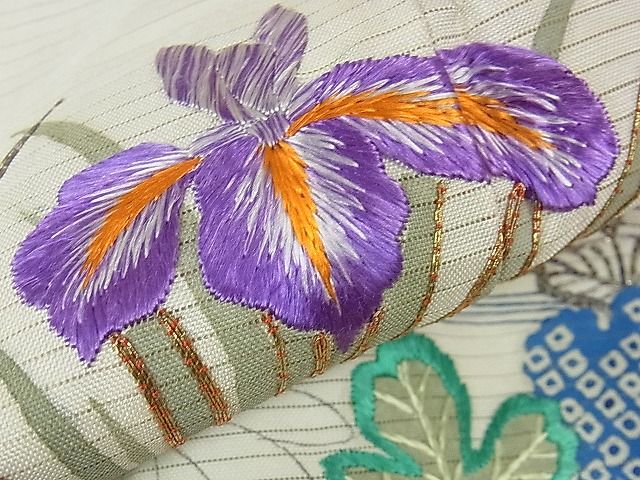平和屋本店■希少 夏物 アンティーク 大正ロマン 振袖 絽 駒刺繍 手刺繍 流水花文 金銀彩 逸品 DZAA1189kh4