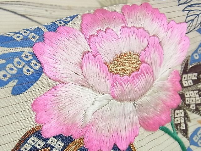 平和屋本店■希少 夏物 アンティーク 大正ロマン 振袖 絽 駒刺繍 手刺繍 流水花文 金銀彩 逸品 DZAA1189kh4