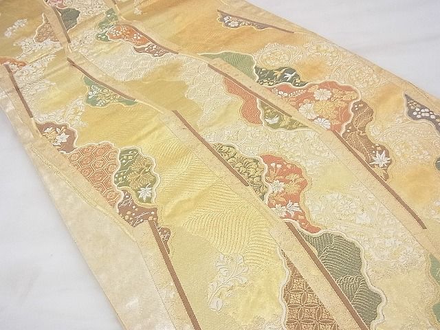 平和屋着物■六通柄袋帯 唐織 道長扇間道 金糸 逸品 BAAF3703fk