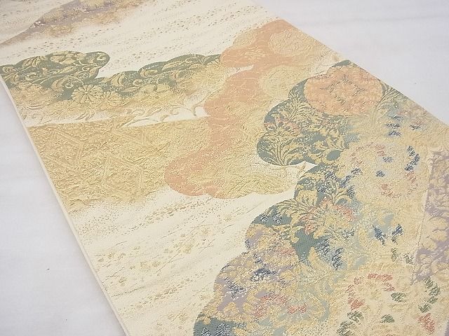 平和屋着物◎六通柄袋帯 雲取り花唐草文 金糸 逸品 BAAF3725fk