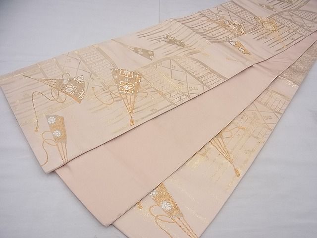 平和屋着物◎六通柄袋帯 唐織 扇散らし有職文 金糸 逸品 BAAF3770fk