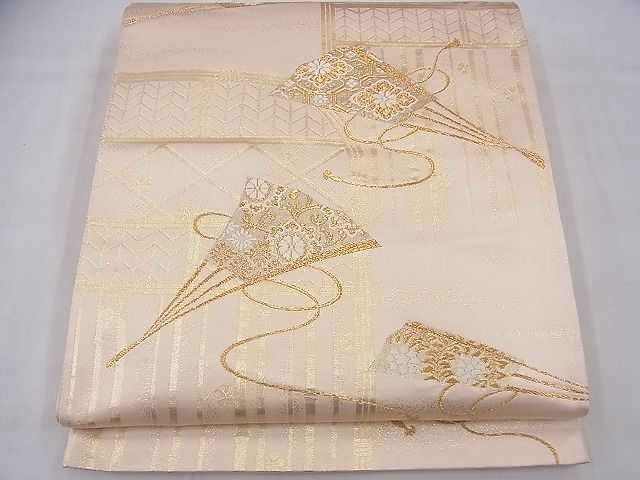平和屋着物◎六通柄袋帯 唐織 扇散らし有職文 金糸 逸品 BAAF3770fk