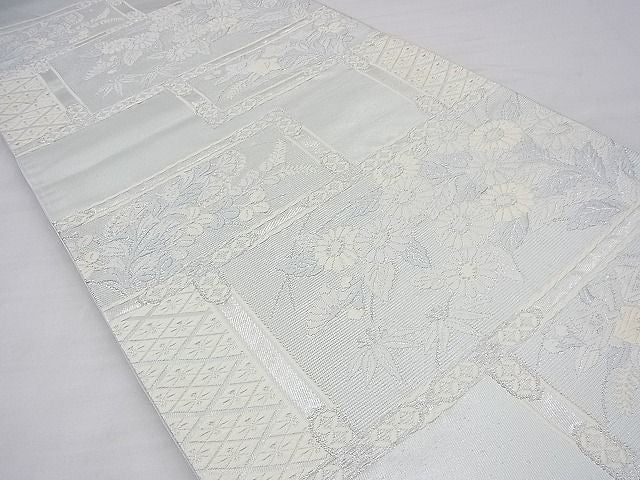 平和屋着物◎六通柄袋帯 唐織 違い棚秋草文 銀糸 逸品 BAAF3780fk