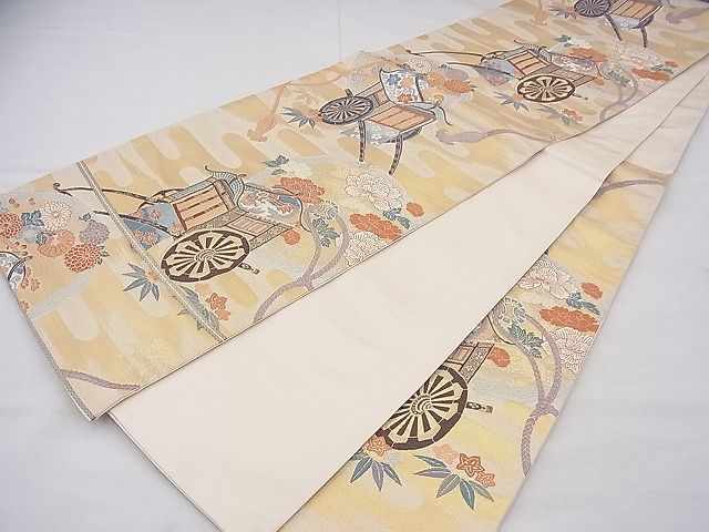 平和屋着物◎六通柄袋帯 唐織 花鏡彩車文 逸品 BAAF3790fk