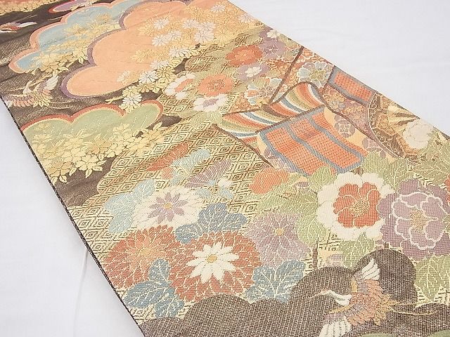 平和屋着物◎九百佐賀錦 六通柄袋帯 王朝華宝織 金糸 逸品 BAAF3805fk