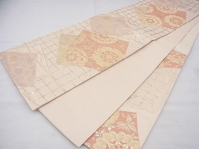 平和屋着物◎六通柄袋帯 唐織 色紙華円文 金糸 逸品 BAAF3840fk