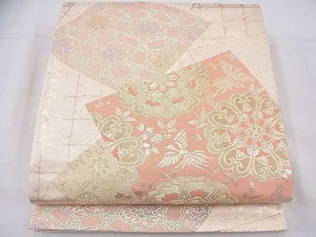 平和屋着物◎六通柄袋帯 唐織 色紙華円文 金糸 逸品 BAAF3840fk