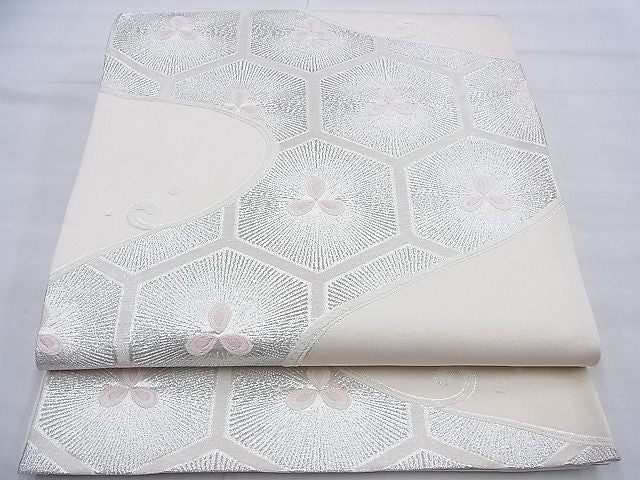 平和屋着物◎六通柄袋帯 唐織 流水花亀甲文 銀糸 逸品 BAAF9238du